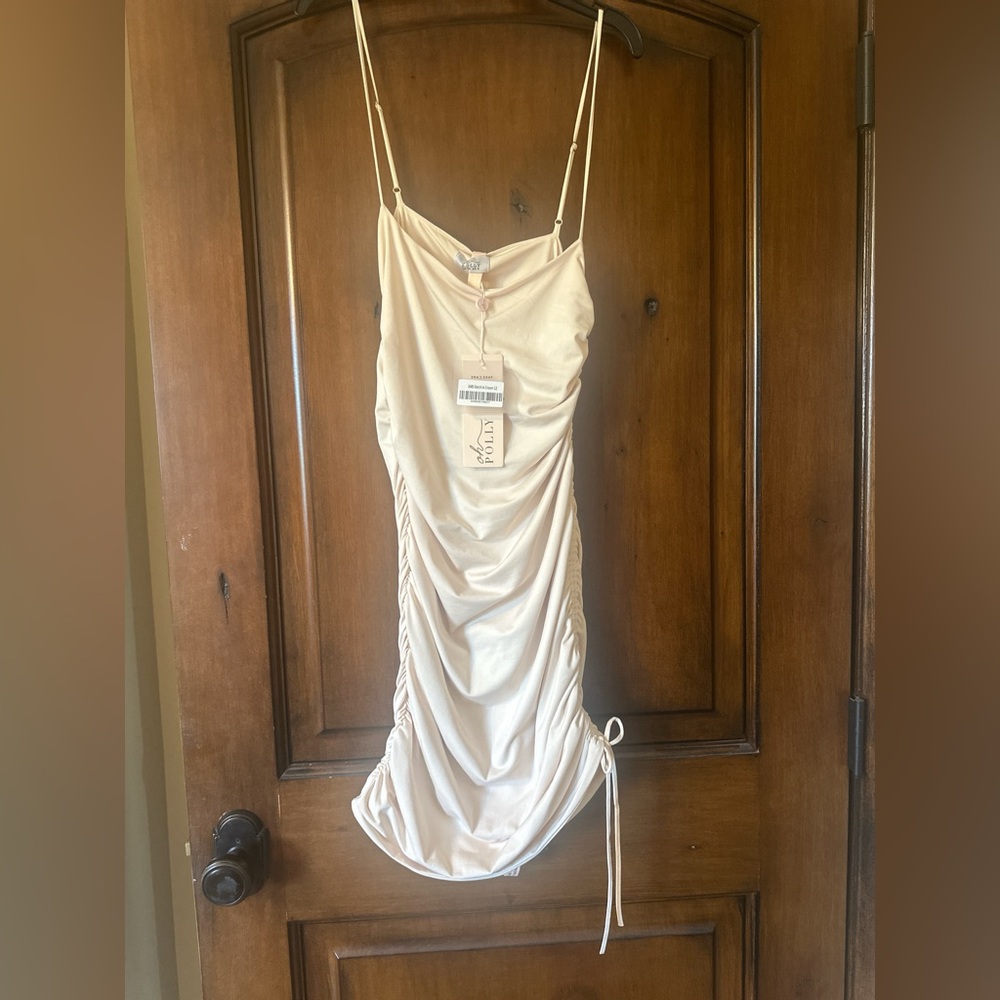 Princess Polly Cream Ruched Slip Dress